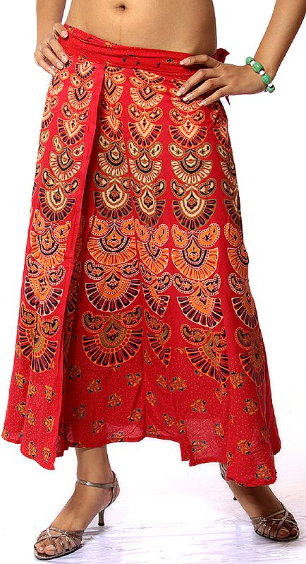 Red Sanganeri Wrap-Around Skirt