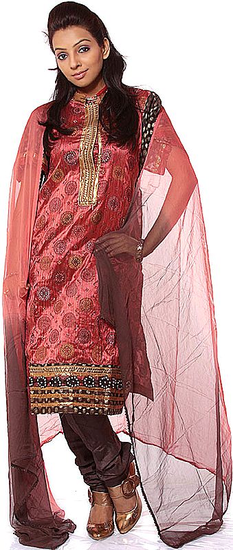 Redwood Salwar Suit with Bootis Woven in Silver and Golden Thread