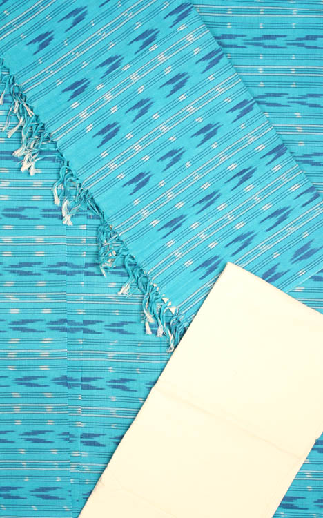 Robin-Egg Blue Salwar Kameez Fabric with Ikat Weave