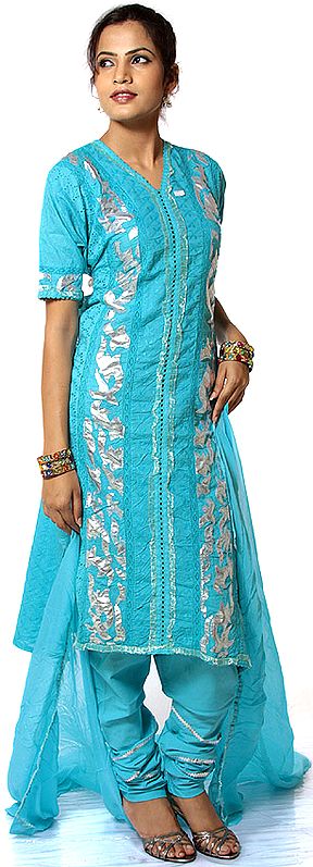 Robin-Egg Blue Salwar Suit with Crochet and Appliqué Work