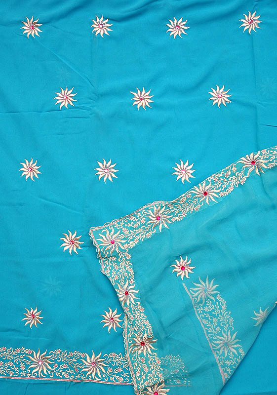 Robin-Egg Blue Salwar Suit with Persian Floral Embroidery
