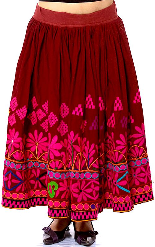 Rosewood Hand-Embroidered Skirt from Kutchh