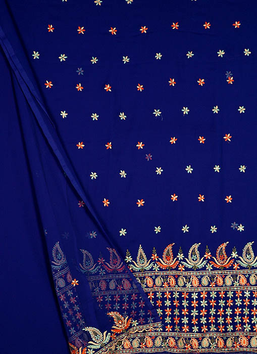 Royal Blue Salwar Kameez with All-Over Persian Embroidered Bootis and Paisleys