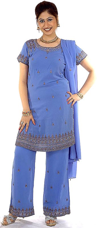 Royal Blue Suit with Antique Embroidery and Parallel Salwar