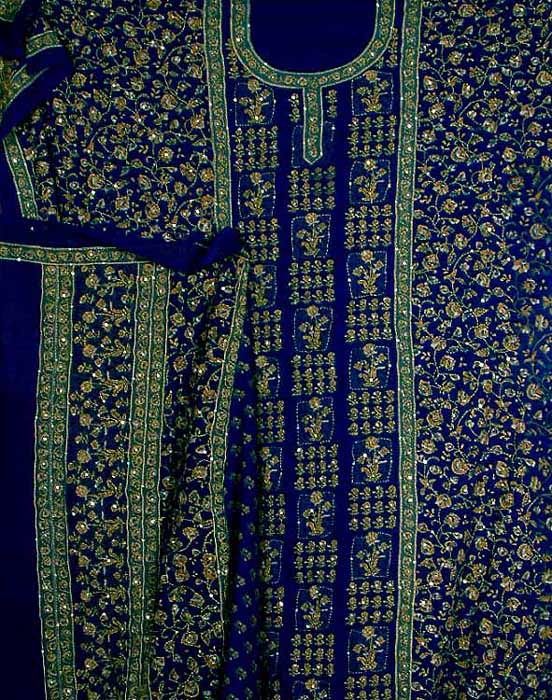 Royal Blue Suit with Sequins and Kantha Stitch
