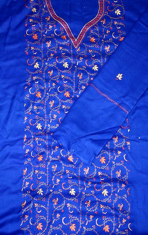 Royal-Blue Kashmiri Three-Piece Suit with Needle Embroidery by Hand