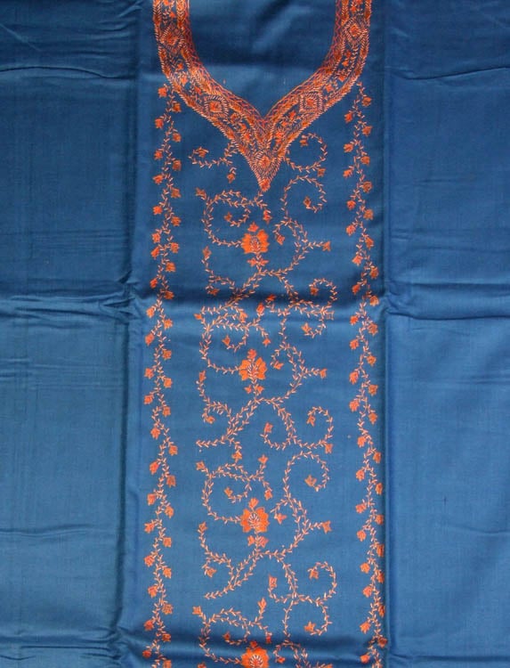 Royal-Blue Two-Piece Suit from Kashmir with Needle-Stitch Embroidery