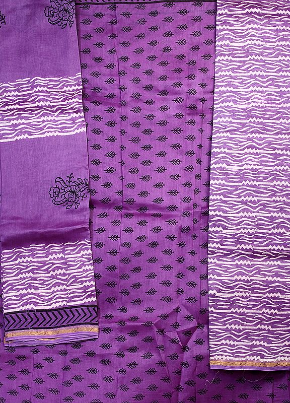 Royal-Lilac Chanderi Salwar Kameez Fabric with All-Over Printed Bootis