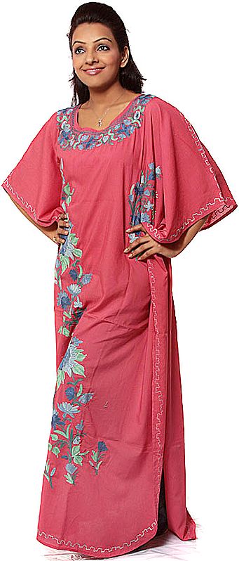 Ruby Kaftan from Kashmir with Floral Embroidery
