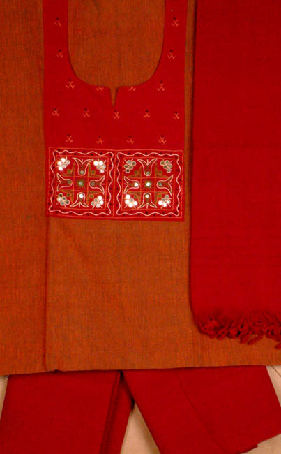 Rust and Maroon Suit from Coimbatore with Embroidery