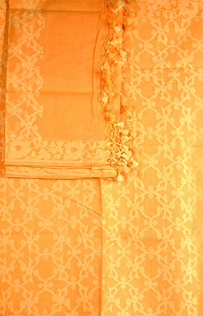 Saffron Kota Cotton Suit Woven in Banaras