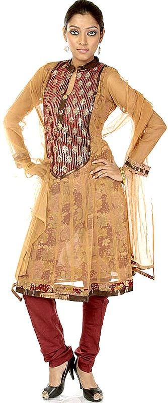 Sandstone Chudidar Flair Suit with Embroidered Sequins