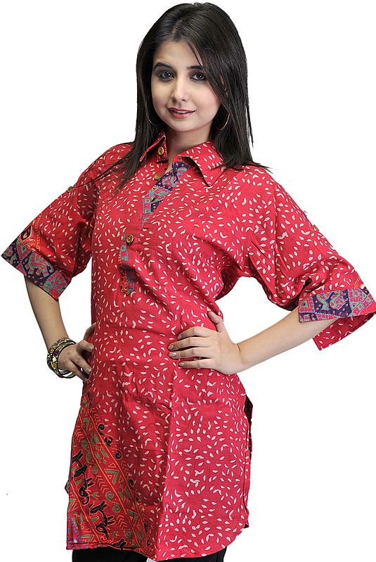 Scarlet Kurti From Pilkhuwa with Printed Elephants