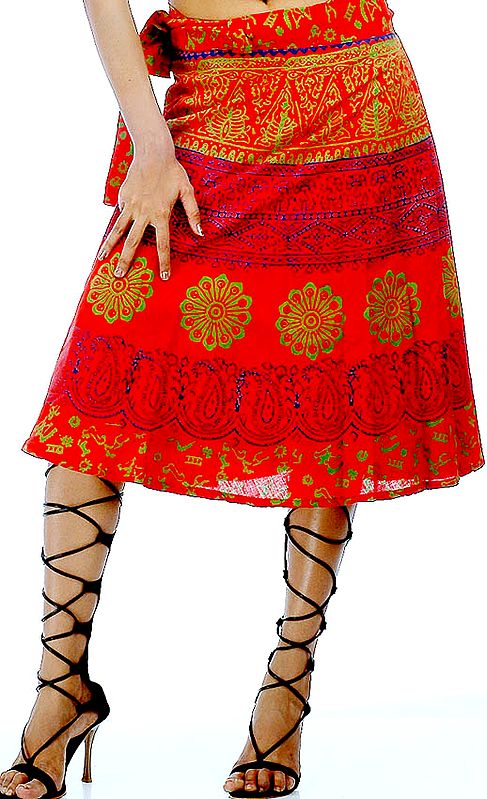 Scarlet Printed Wrap Around Skirt from Pilkhuva
