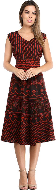 Summer Dress with Block-Printed Elephants and Dori on Back