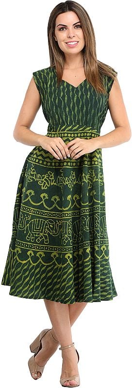 Summer Dress with Block-Printed Elephants and Dori on Back