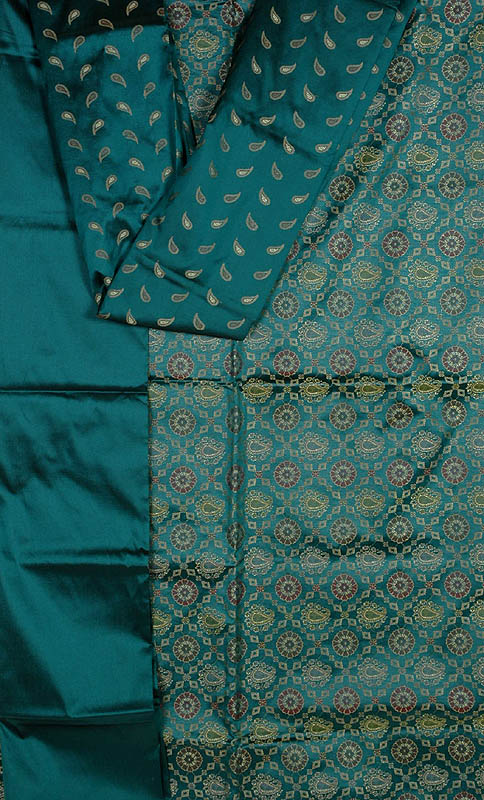 Sea-Green Banarasi Suit with All-Over Brocade Weave