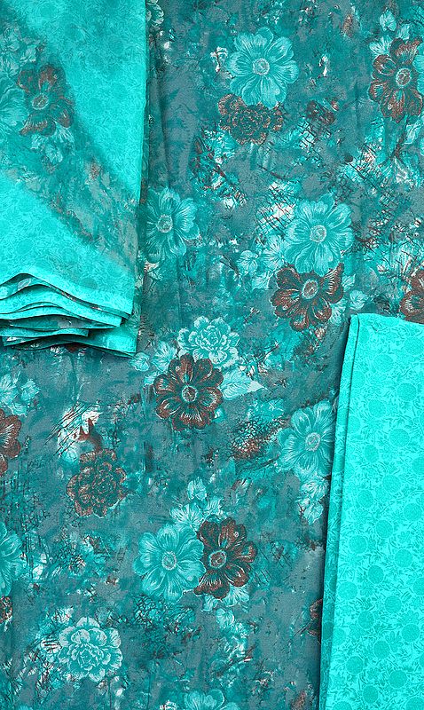 Sea-Green Salwar Kameez Suit with Printed Flowers All-Over