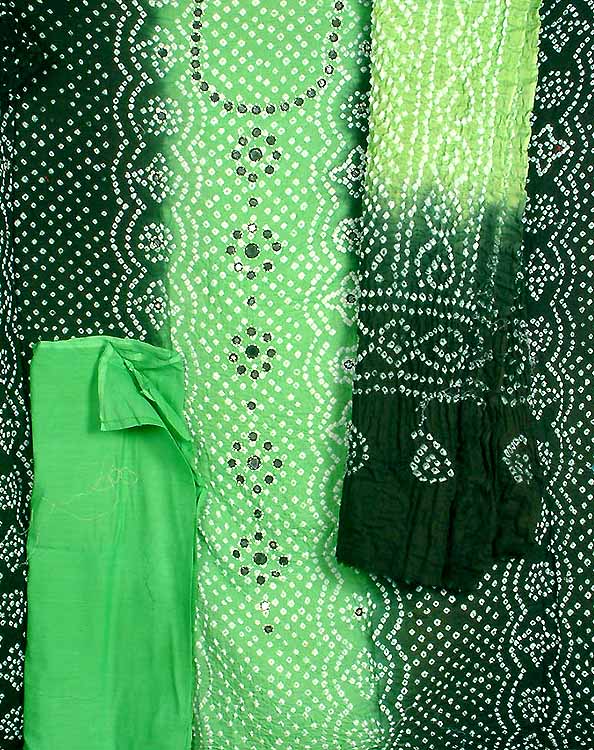 Shades of Green on a Bandhini Suit with Mirrors