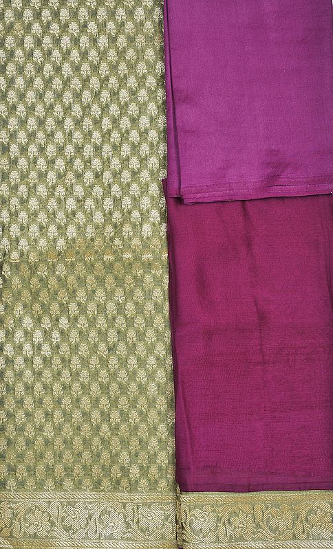 Shale-Green Banarasi Salwar Kameez Fabric with Brocaded Bootis