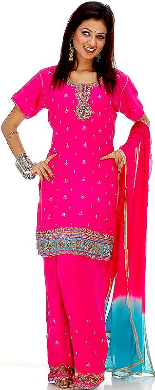 Shocking Pink Salwar Suit with Crystals and Beads