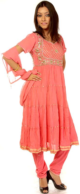 Calypso-Coral Flair Suit with Beads Embroidered as Flowers