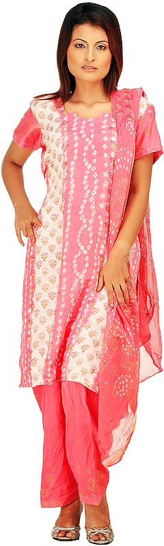 Pink Bandhani Salwar Kameez Suit with Painted Bootis