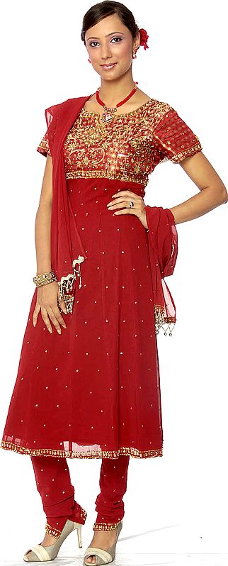 Red Anarkali Wedding Suit Heavily Beaded on Front