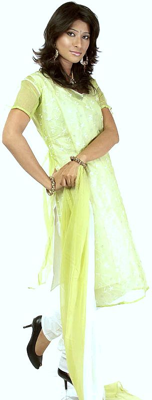 Lettuce-Green Salwar Kameez Suit with Aari Embroidery
