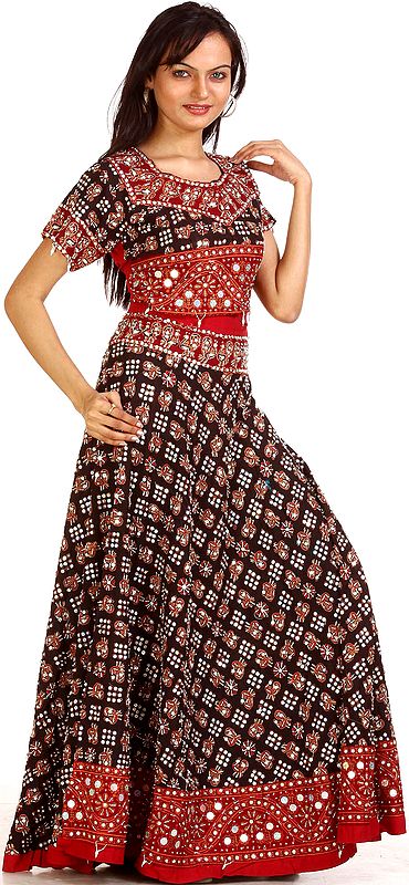 Rio-Red and Black Ghagra Choli from Kutch with Large Sequins and Beadwork