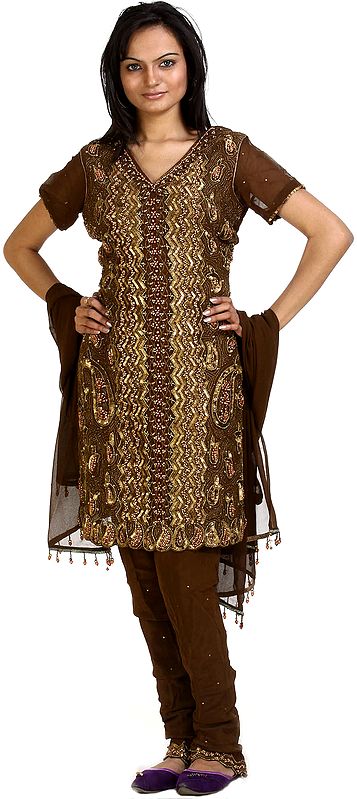 Toffee-Brown Salwar Suits with Heavy Beadwork and Sequins