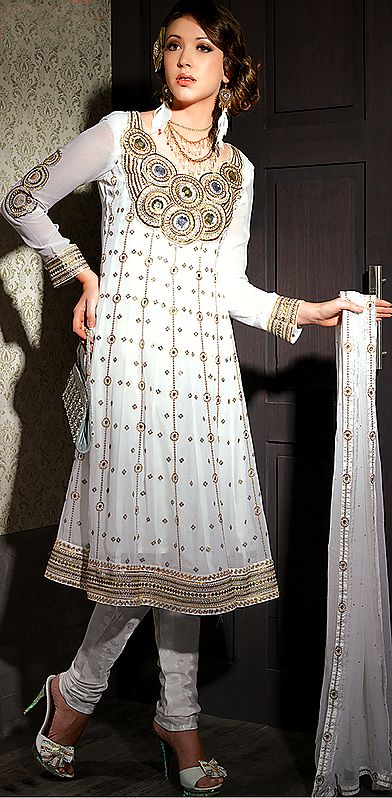 Ivory  Wedding Salwar Suit with Beadwork and Embroidered Sequins
