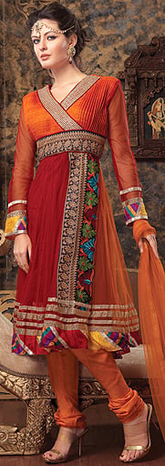 Orange and Red Angarakha Bridal Suit with Zardozi Embroidery and Patchwork