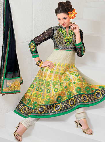 Pastel-Yellow Anarkali Suit with Metallic Thread Embroidery on Neck and Patch Border