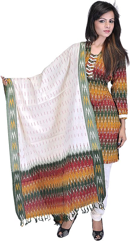 Tri-Color Salwar Kameez from Pochampally with Ikat Weave All-Over