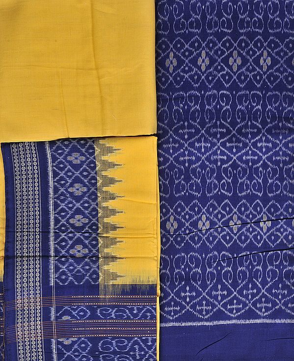 Skipper-Blue Salwar Kameez Fabric with Ikat Weave from Sambhalpur