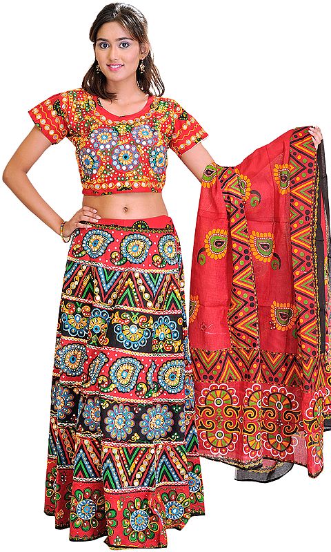 Multi-Color Lehenga Choli from Jaipur with Crewel Embroidery and Mirrors