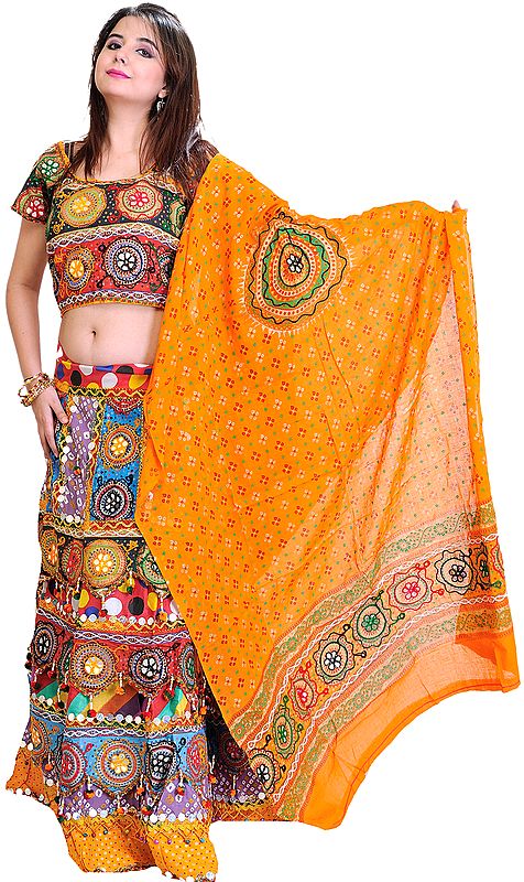 Mimosa-Yellow Lehenga Choli from Rajasthan with Mirrors and Sequins