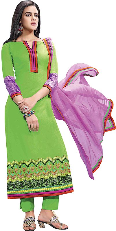 Forest-Green Parallel Salwar Suit with Aari Embroidery on Border