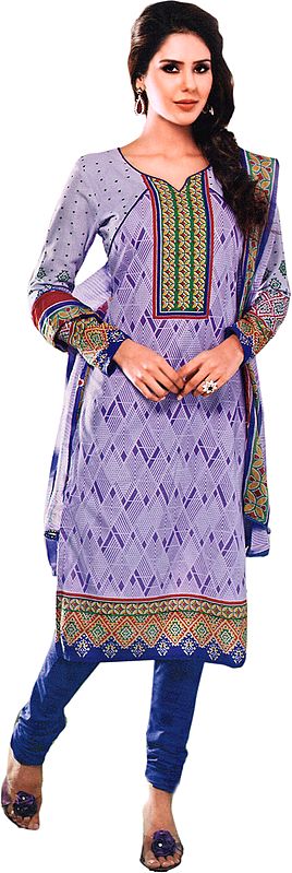 Violet and Blue Choodidaar Kameez Suit with Geometric Print
