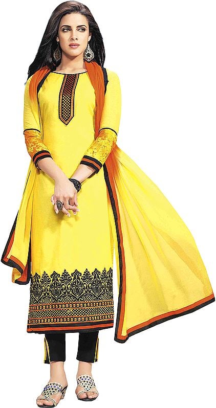 Sunshine Parallel Salwar Suit with Embroidered Border and Digital Print at Back