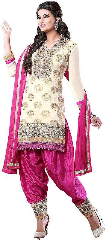 Ivory and Pink Designer Wedding Patiala Salwar Kameez Suit