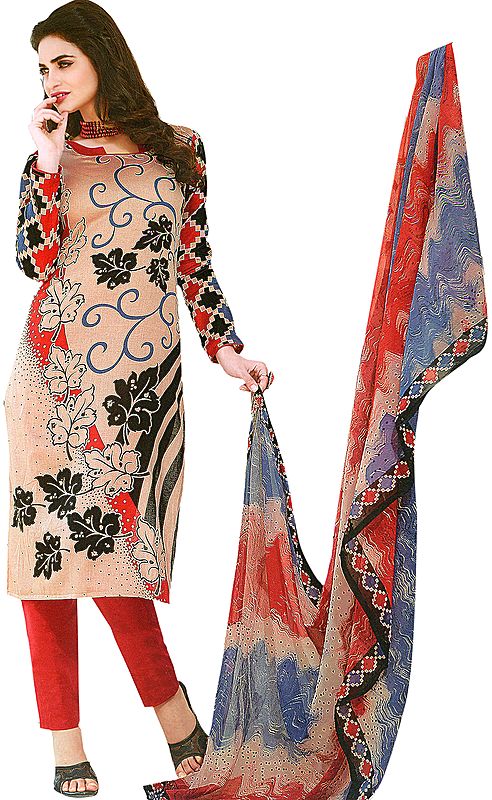 Choodidaar Salwar Suit with Printed Flowers