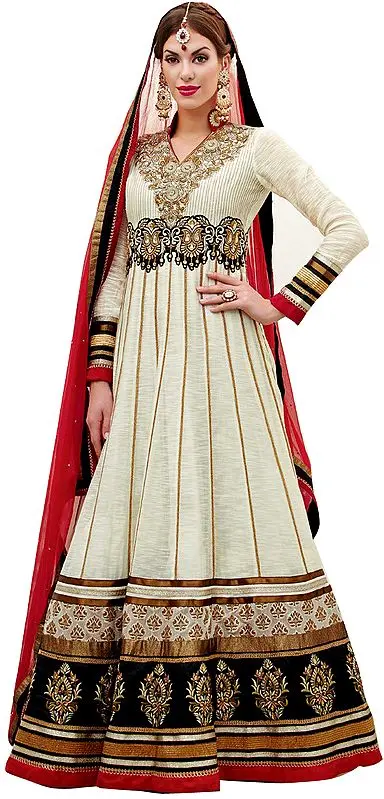 Snow-White Wedding Long Anarkali Suit with Elegant Embroidery and Stone Work