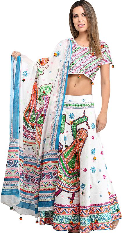 Embroidered Lehenga Choli from Jodhpur with Large Sequins and Depicting Dandia Dance