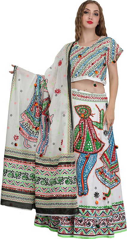 Embroidered Lehenga Choli from Jodhpur with Large Sequins and Depicting Dandia Dance