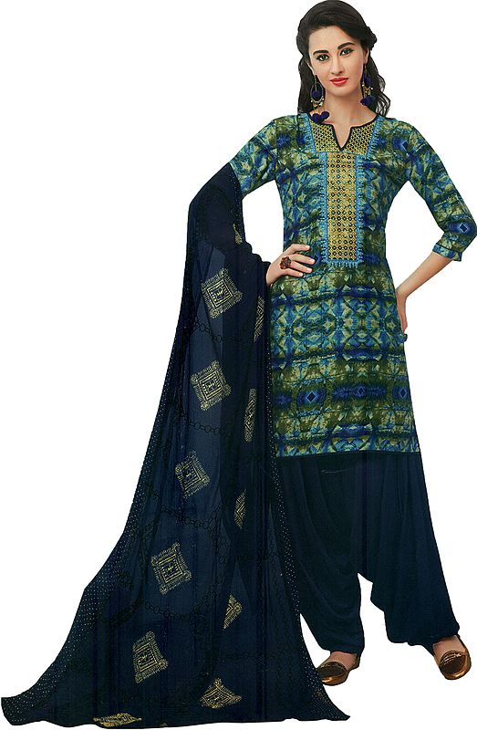 Eclipse Digital-Printed Patiala Salwar Kameez Suit with Embroidered Bootis and Chiffon Dupatta