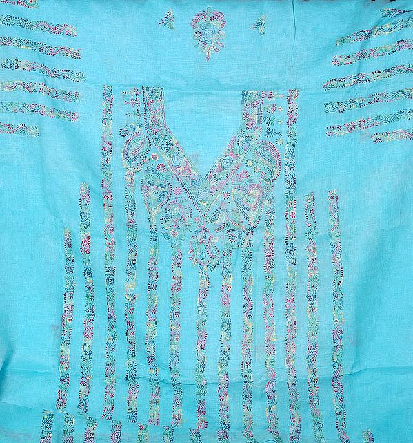 Sky-Blue Chikan Suit with Multi-Color Embroidery