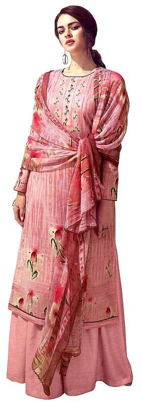 Bridal Rose Digital Printed Palazzo Lawn Salwar- Kameez Suit with Chiffon Dupatta