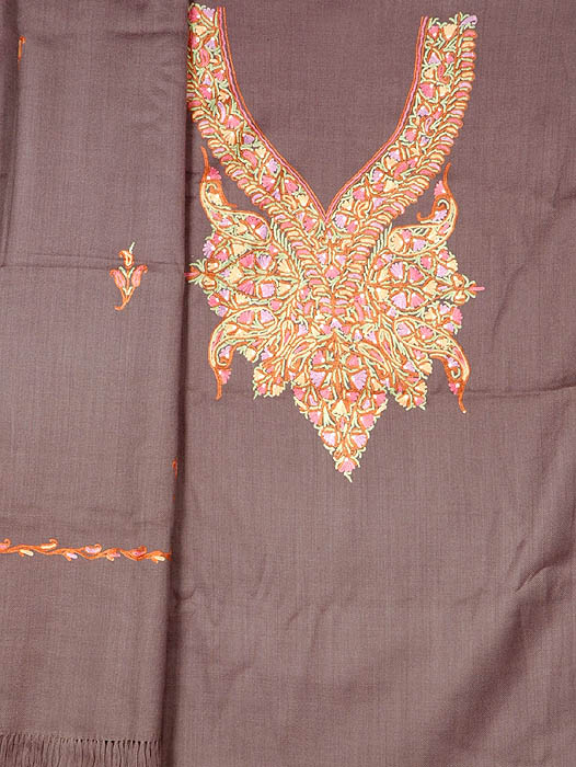 Slate-Gray Suit from Kashmir with Aari Embroidery and Shawl